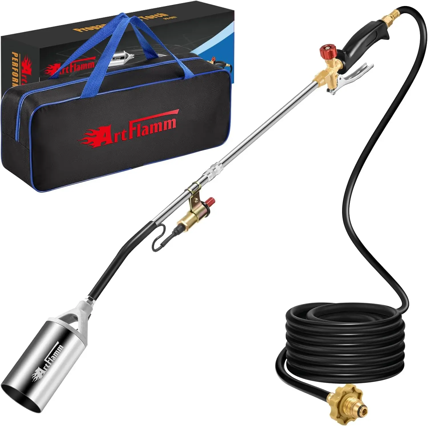 【DealsForYouDays】ARTFLAMM Portable Propane Torch Weed Burner Kit, Self-Igniting Blow Torch with10 FT Hose, Flame Torch for Campfires,Roofing Gardening Outdoor