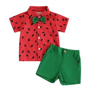 Toddler Baby Boy Summer Clothes Outfits Watermelon Pattern Button Down Turn Down Collar Short Sleeve Shirt with Shorts 2 Pcs Set