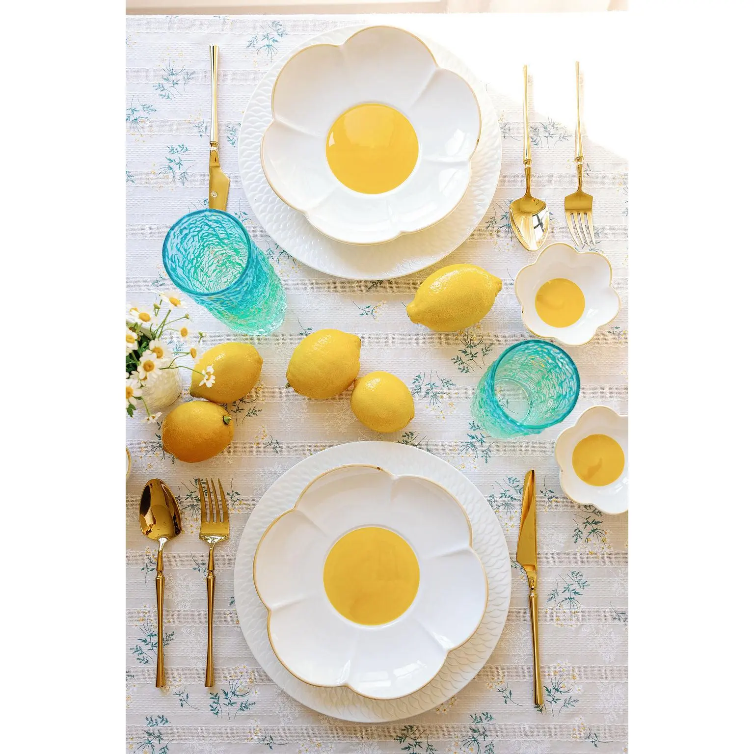 Sunny Side Collection Ceramic Plate - Bright Yellow Center & Scallop Edges - Dishwasher Safe - Imported - Ideal for Child's Dining Flower - BPA Free