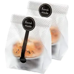 100pcs Translucent Plastic Bags/Bakery Bags with 100pcs Hand made Stickers for Cookie Cake Chocolate Candy Snack Wrapping Good for Bakery Party Supplies