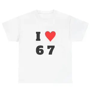 Crewneck Graphic T-shirts - I Heart 6 7 Unisex T-Shirt, Graphic Tee, Casual Shirt, Funny Tee for Men and Women Menswear Stylish Classic White T-Shirt - 100% Cotton Men & Women Loose sports T-shirt Alternative Fabric Top Smooth