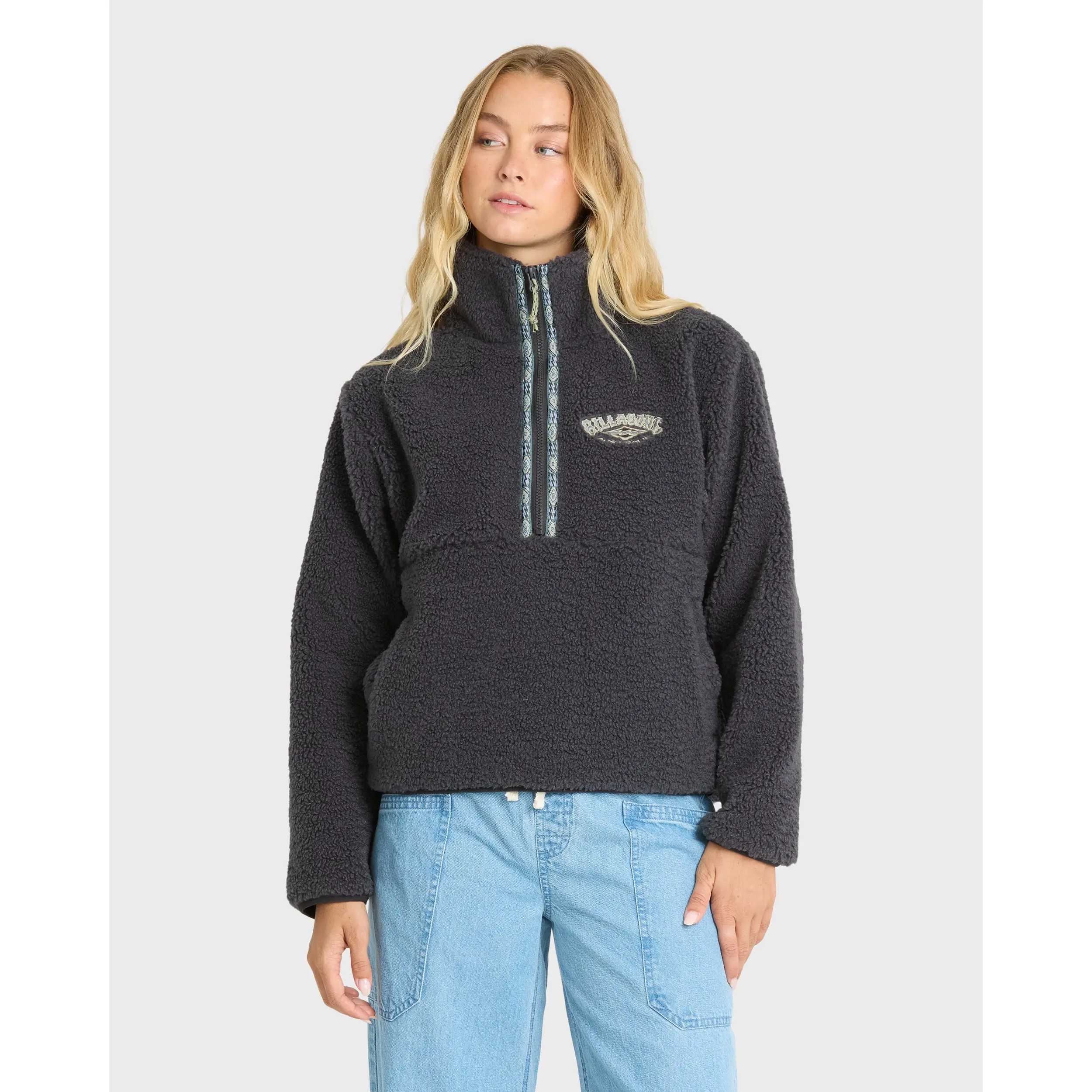 Horizon Sherpa Mock Neck Half Zip Sweatshirt - Black Sands