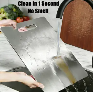 Stainless Steel Food Cutting Board 40x28cm, Durable Large Kitchen Chopping Block for Meat Fruit Vegetables Baking, Easy Clean Daily Use