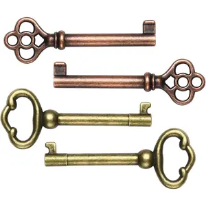 Antique Decorative Hollow Barrel Skeleton Keys KY-2AB & KY-3AB, Set of 4 Vintage Keys for Classic Furniture Home Décor