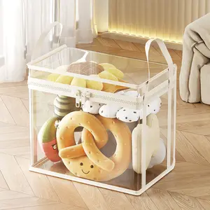 Transparent Storage Box with Zipper, Large Capacity Toy Organizer Bin, Foldable Clear Storage Bag for Plush Dolls, Clothes & Home Organization