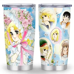 1pc Vintage Candy Candy Anime Tumbler - 20oz Double-Walled Insulated Cup , Spill-Proof Lid & Straw - Perfect Christmas, Halloween, Birthday Gift for Anime Fans