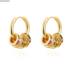 14K Gold Plated Heart Huggie Dangle Earrings, Hypoallergenic Dainty Multicolor Stone Jewelry, Minimalist Lightweight Earrings for Women, Ideal for Daily Wear Party & Holiday Gift
