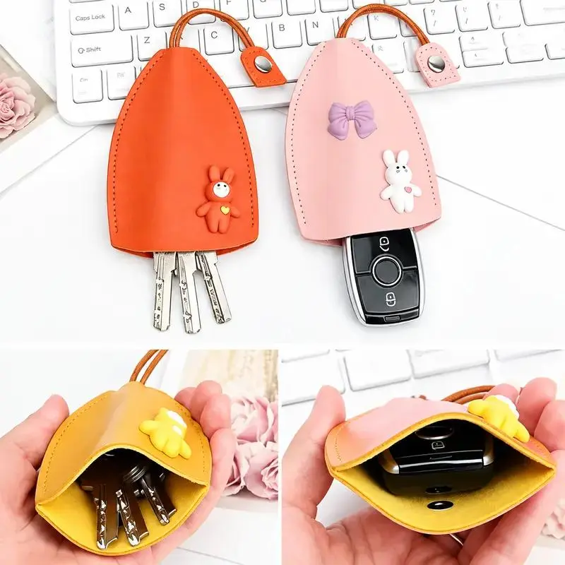 Cute Cartoon Pull-out Key Case, Portable Leather Car Key Holder, Quick Pull Design Anti-Scratch Key Pouch, Kawaii Key Bag for Women Girls Gift