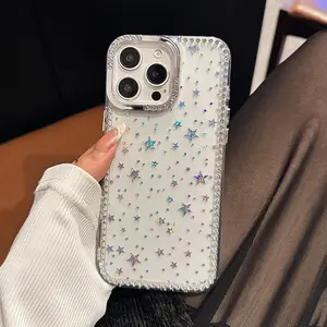 Fashion Bling Glitter Diamond Star Transparent TPU Phone Case For iPhone 17 Air 16 16e 15 Plus 14 13 12 11 Pro Max Back Cover