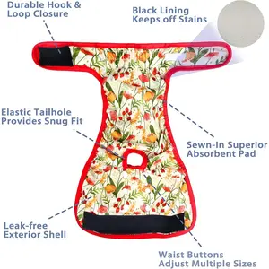 Reusable Washable Dog Diapers Female (3 Pack) - Highly Absorbent Doggie Diapers - Size Adjustable Puppy Diapers for Dog Period Panties (Small, Flora)