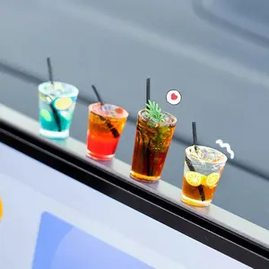JOCK 4 Pcs Cute Mini Drinks Car Rearview Mirror Dashboard Decor, Funny Beverage Dash Decorations, Kawaii Ornament Interior Accessories for Home Office