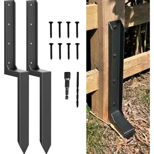 Fence Post Repair Kit - One-Piece & Stakes for Broken/Leaning 4x4/6x6 Wood Posts (Thickened 11-Gauge, 2-Pack)