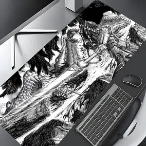 Vintage Anime Dragon Slayer Black White Battle Scene Large Game Mouse Pad,Aesthetic Desktop Decoration Protection Pad,Rubber Pad Non-slip Lock Edge Work Pad,multi-size mouse pad suitable for laptop,computer games, Desktop Accessory, Desk Accessories