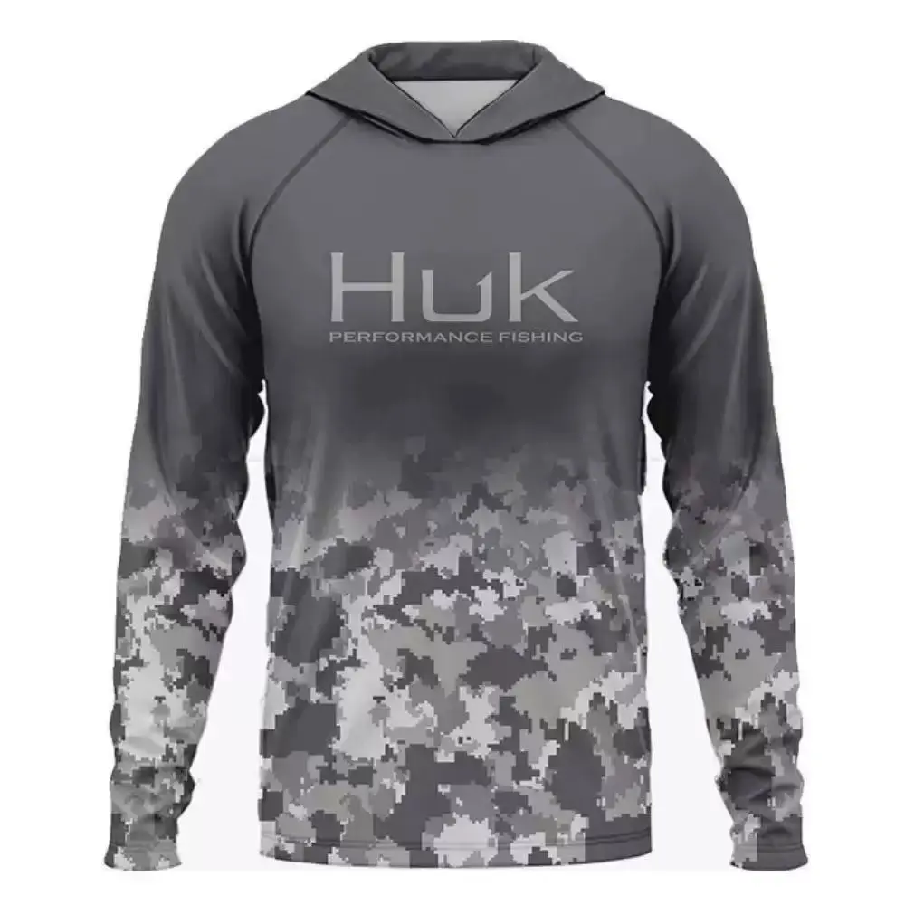 Men's outdoor long sleeved hooded fishing suit is lightweight, sun resistant, quick drying, breathable, and UV resistant quick-dry jersey shirt sportswear