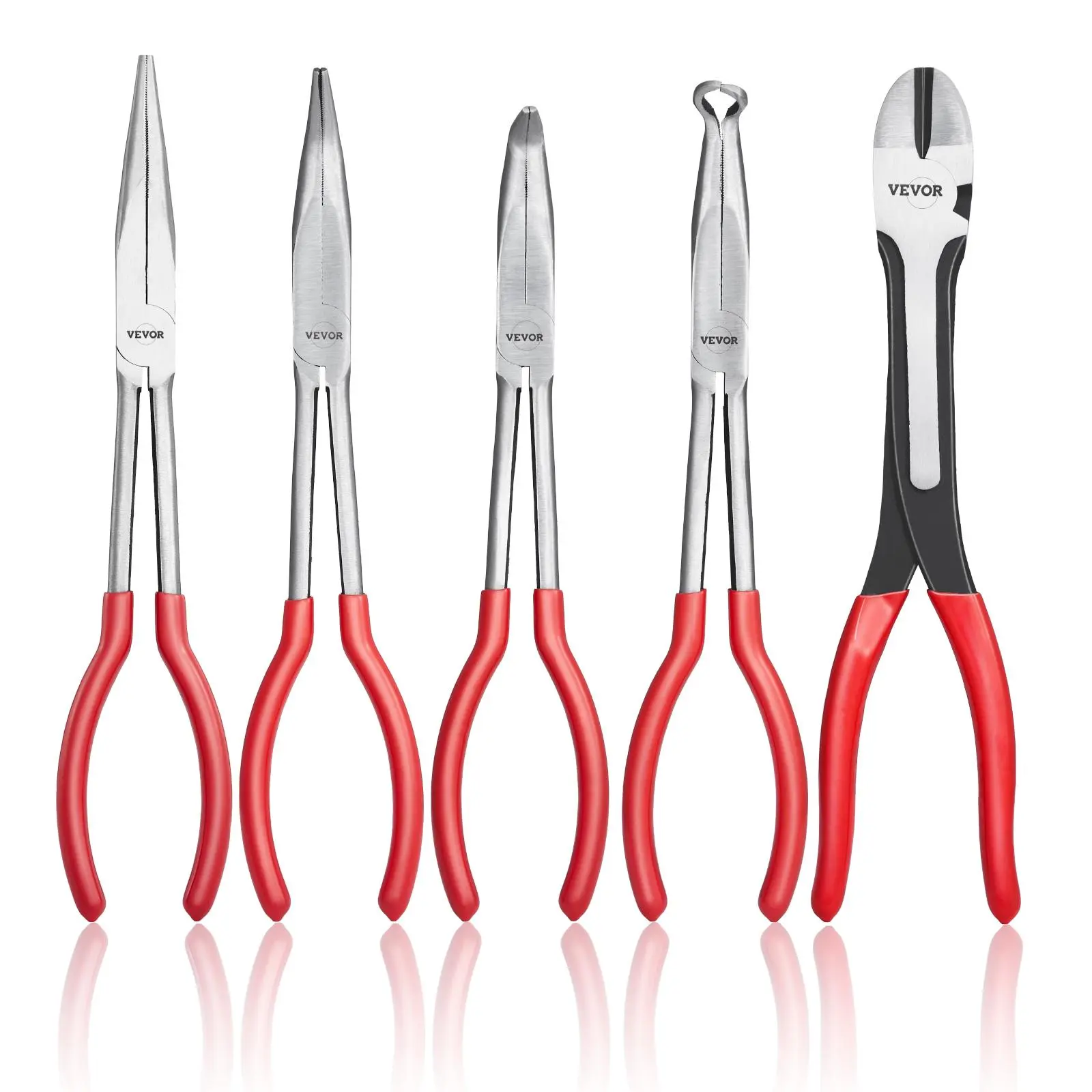 【DealsForYouDays】VEVOR 5-Piece Needle Nose Pliers 11 in Long Needle Nose Pliers SetDiagonal Cutting Pliers45°/ 90° Bent Nose PlierRound Nose PlierLong Nose PlierProfessional Pliers Set with Storage Bag,father'sdaygifts