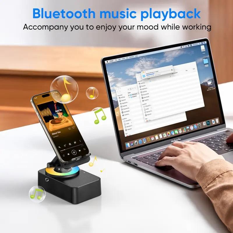5 in 1 Multipurpose Portable Speaker - Bluetooth 5.0 Wireless Audio System, Foldable Stand, Emergency Charging, 5.3FM HD Bassup, Call Answering, Rechargeable, Non-Slip Silicone Base Grips Phones, 15*10*6 cm, Compatible with iPhone & Android