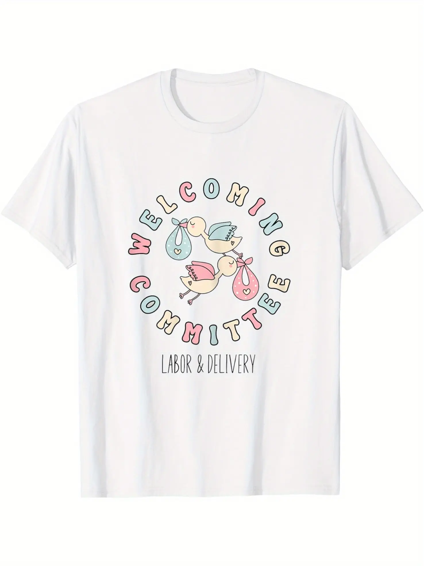 Welcoming Committee Labor Delivery Nurse OB Graphic Tees Casual Men's Top Vintage Funny T-shirt Crewneck Breathable