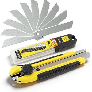 Heavy Duty 25Mm Utility Knife, 10Pcs SK5 Snap-Off Blades, Locking Retractable Bo