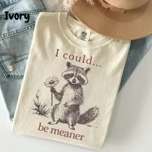 Comfort Colors Funny Raccoon Shirt, "I Could Be Meaner" Feral Racoon Tee, Trash Panda Shirt, Comfort Colors Graphic Tee, Casual Outfit, Vintage Wash Shirt, Oversized Women’s Outfit, Apr14