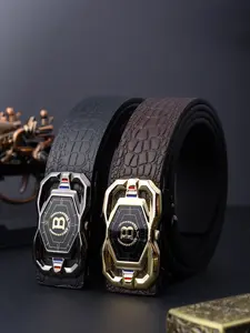 Men's Crocodile Pattern Genuine Leather Belt, Luxury Embossed Design, Buckle, Ideal for Business Events & Important Meetings, Business Fashion Belt, Stylish Belts
