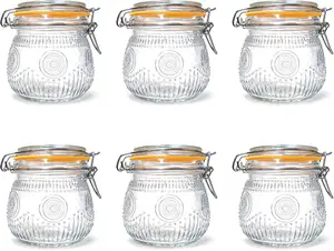 Wide Mouth Vintage Mason Jars with Airtight Lid 16oz, Canister Quart Jars for Kitchen Storage - for Coffee, Sugar, Beans 6 Pack
