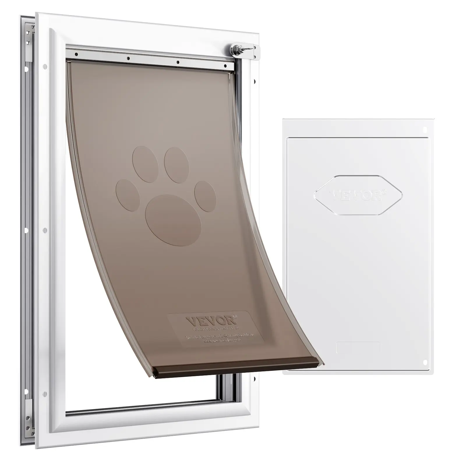 VEVOR Pet Door, 8.27" x 11.93" Aluminum Frame with Lock and Flap System, Weatherproof Doggy Door, Easy to Install in Interior or Exterior Doors, Pet Door Suitable for Cat Doggie Kitties (White-Small)