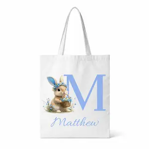 Custom Easter Bunny Tote Bag • Personalized Name & Monogram • Reusable Egg Hunt Basket • Double-Sided Print for Kids