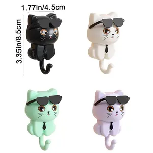 Cute Plastic Cartoon Cat Hooks Decorative Waterproof Key Hangers Wall Hanging Sunglasses Cat Hooks Kitchen Organiser Hangable