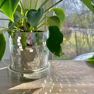 Disco Ball Planter Pot - Mirror Disco Ball Vase, Ceramic Planter Pot with Drainage Hole and Saucer, Home Decor Pots, Modern Plant Pot