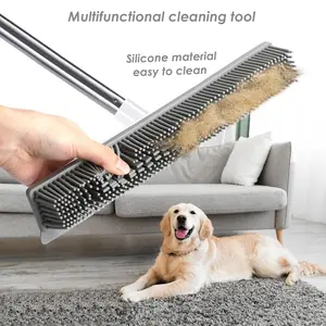 Rubber Broom with Handle Hair Remover Silicone Broom Carpet Rake and Floor Brush for Hardwood for Pet‘s home Carpets Furniture & Car Interiors