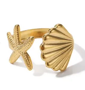 Shell&Sea Star Gold Ring Adjustable
