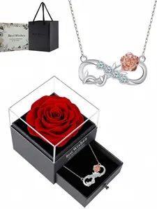 Diamond Rose Infinity Stylish versatile gem necklace with infinity symbol and rose design.Comes with a preserved rose gift box, perfect for birthdays, Mother's Day, Valentine's Day and Christmas.