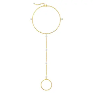 Tewiky 14K Gold-Plated Single-Piece Bracelet with Four Pearls Spaced 5mm Apart Elegant Design Includes Ring Perfect for Various Occasions