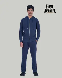 Navy Blue Full Zipper Cotton Fleece Streetwear Sweat Suit