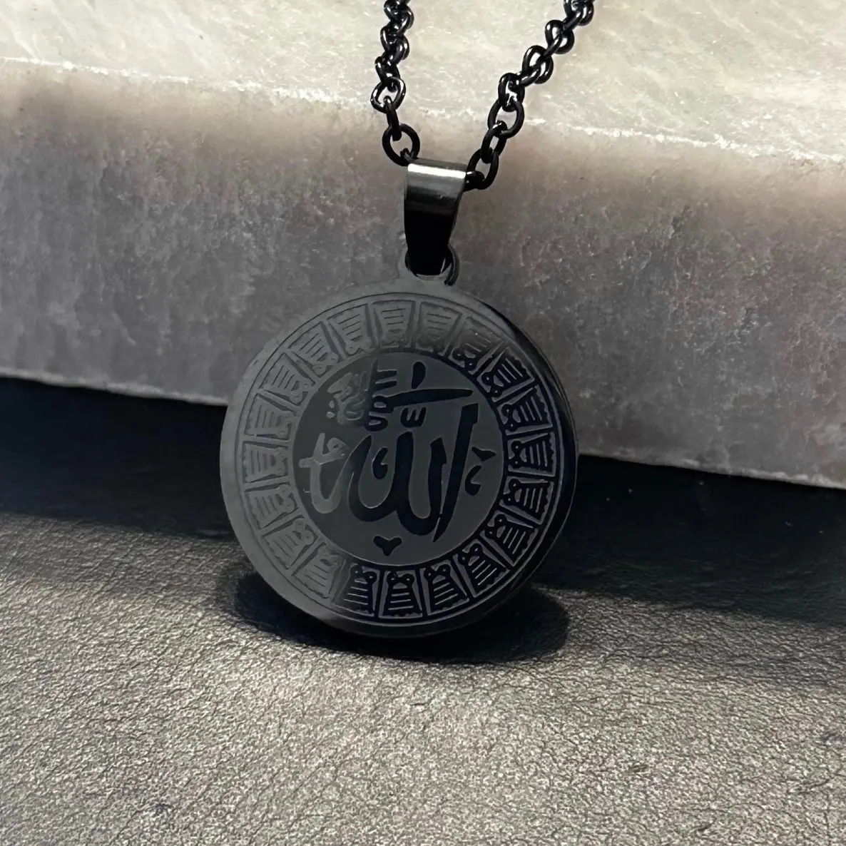 Black Stainless Steel Arabic Allah God Necklace, 20 inch Chain