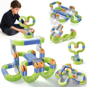 DIY Racing Track Building Set with Train and Traffic Signs, STEM Toy Suitable for Toddlers and Kids, Birthday Party Gift for Boys and Girls Aged 3-8