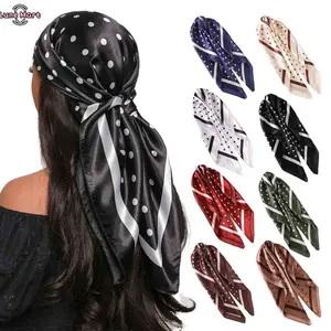 8-Pack Polka Dot Print Satin Head Scarf for Women Like Silk Scarf for Hair Wrapping Bandanas Square Shawl Wraps 35 Inches