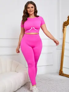 Plus Size Yoga Set for Women, Summer Thin Short Sleeve Top & Pants, Comfortable Fit for Curvy Ladies, Ideal for Exercise & Daily Wear