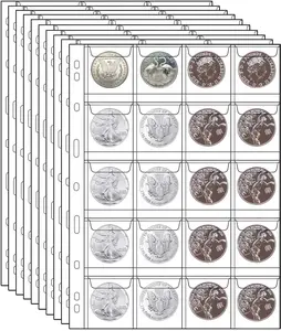 Coin Collection Pages 10 Sheets Coin Binder Inserts Sleeves with 9 Hole Coin Album Collecting Binder Protectors Silver Dollar Bill Quarters Penny Stamp Currency(20 Pockets)