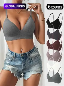 Women's Solid Wireless Bralette, Adjustable Strap Push Up Bra, Soft Comfortable Breathable Lingerie for Daily Wear, Breathable Comfy Bra