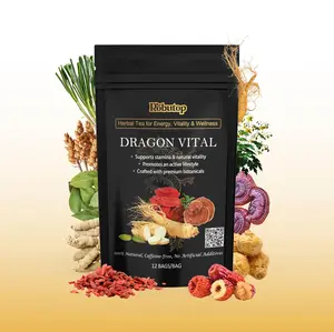 Dragon Vital Herbal Tea with Ginseng & Maca – Natural Energy Support | Caffeine-Free Botanical Blend for Vitality & Active Living | All natural - NON-GMO & No Preservatives |12 Tea Bags | by Robutop