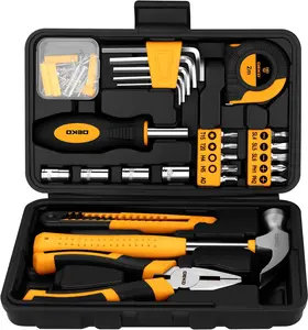 DEKOPRO 94 Piece Tool Set Household DIY Tool Kit for Men with Storage Toolbox, Small Basic Hand Tool Box Set for Home Repair, DIY, Apartment, Office, Orange