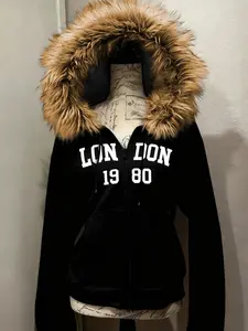 Women's Vintage London Print Hoodie, Fitted Long Sleeve Jacket, Casual Fall & Winter Wear, Daily Use, Graduation, Back-To-School