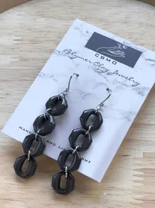 CBMD Infinity Dangles Earrings - Black Color, Chain Design, Black Color, Unique Black and White Patterns, Handmade