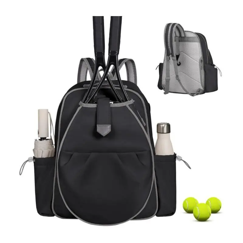 High-Capacity Waterproof Tennis & Pickleball Backpack, Black/White Large Size with Racket Slots, Adjustable Strap, Multi-Compartment for Accessories, Commuting Use, Comfortable Carry, Outdoor Gift