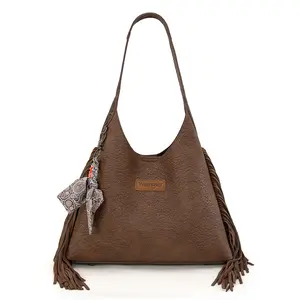 Wrangler Women's Suede Fringe Hobo Bag Fall Purse for Women