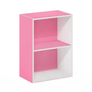 LUDER Bookcase, 2-Tier Modern Bookshelf, Open Shelf Bookcase, 9 x 16 x 21, for Living Room Bedroom Home Office, Pink/White