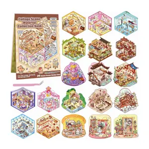 Easter Gift 20 Sets DIY 3D Sticker Scene Collection Book - 30 Stickers, 20 Backgrounds, 2 Tweezer, Reusable and Waterproof, Stress-Relieving Craft for Kids and Adults, Gift for Creative Projects