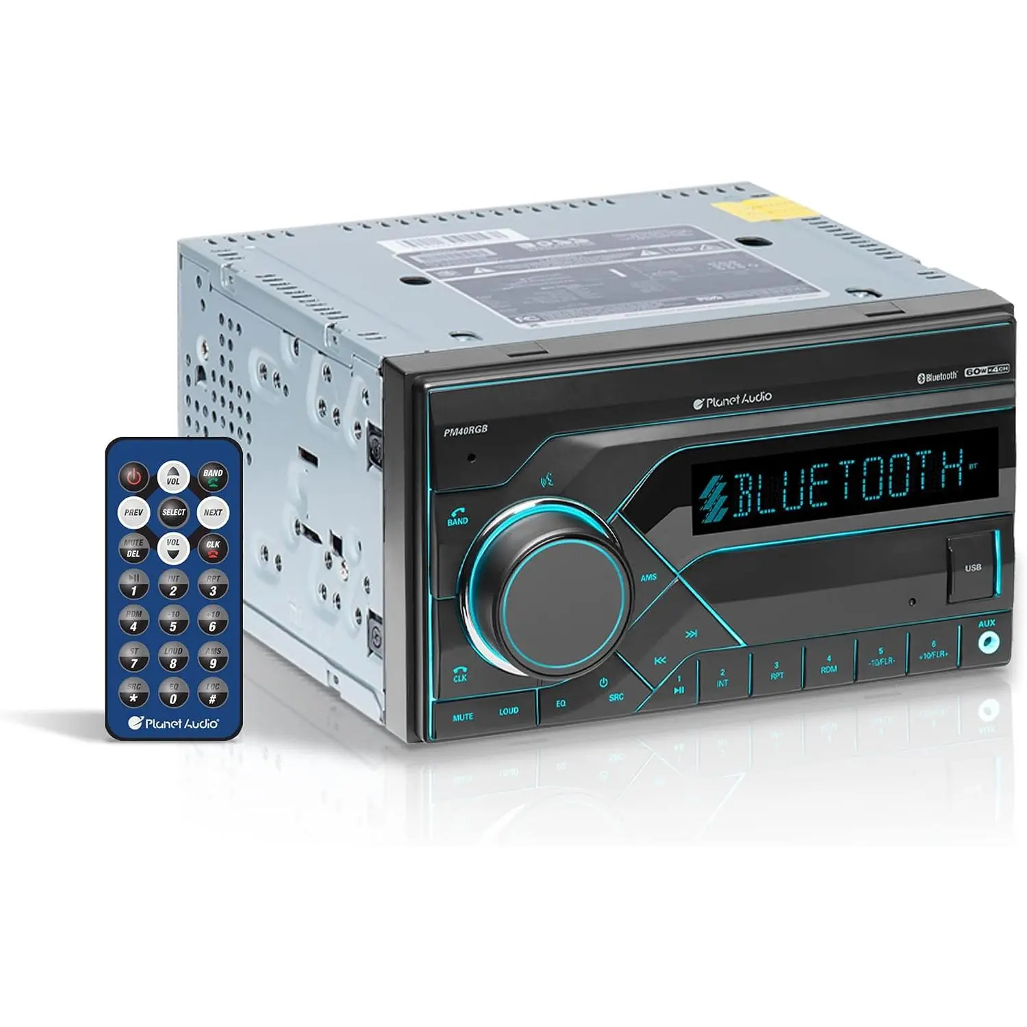 PM40RGB Car Stereo  Double Din, Bluetooth Audio and HandsFree Calling, MP3 Player, No CD DVD, USB, AUX in, AM/FM Radio Receiver, Multi Color Illumination