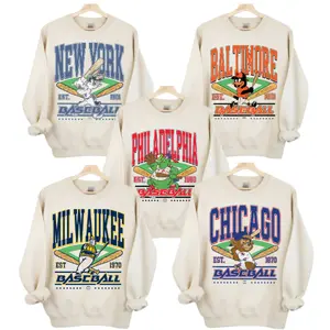 Baseball Sweatshirt, Retro All Teams Pullover Sand Sweatshirt, Vintage Mascot Crewneck, Sport Grey Unisex Streetwear Gift, Classic Game Day Graphic Top